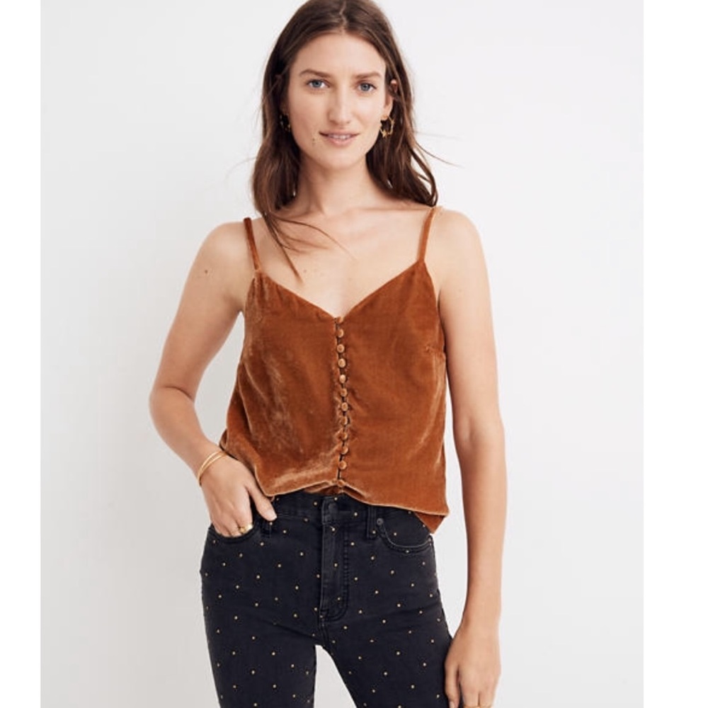 Madewell Velvet Button Down Cami Mustard Gold